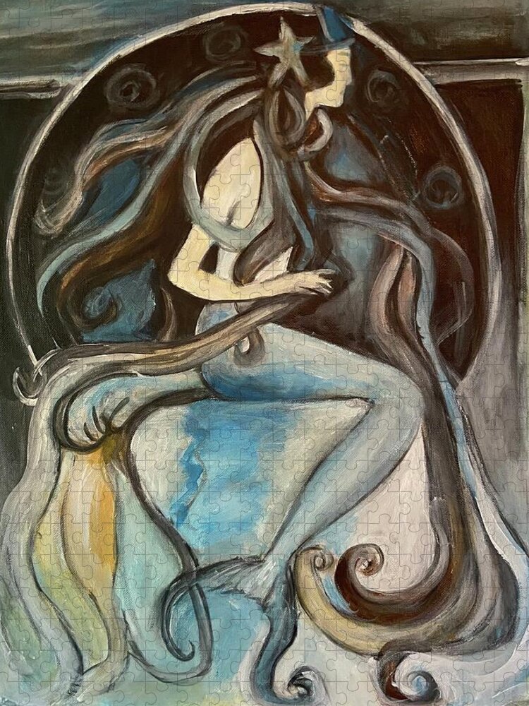 Mermaid Jigsaw Puzzle featuring the painting Mermaid Blue by Denice Palanuk Wilson