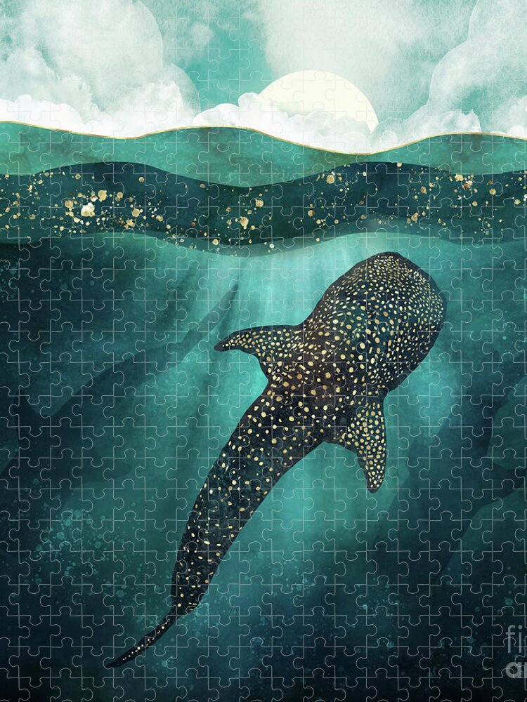 Metallic Jigsaw Puzzle featuring the digital art Metallic Whale Shark by Spacefrog Designs