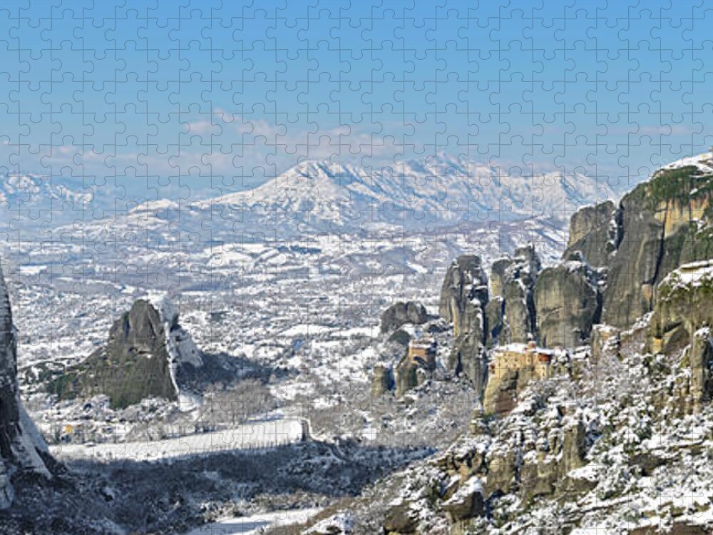 Meteora Jigsaw Puzzle featuring the photograph Meteora in winter by Sean Hannon