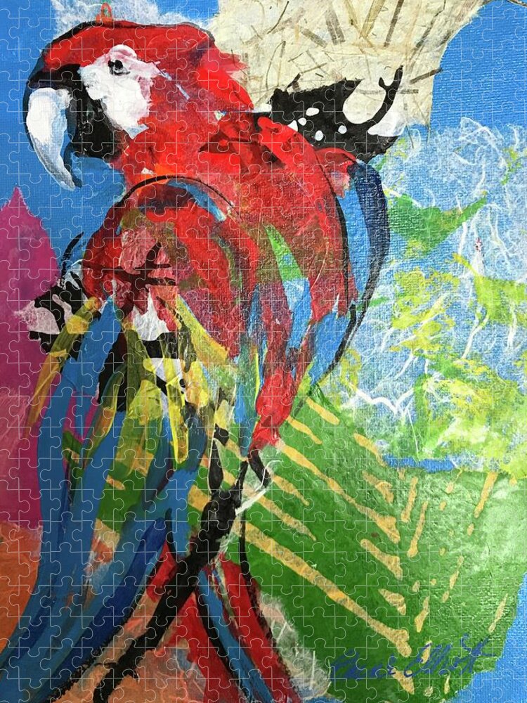 Elaineelliottart Jigsaw Puzzle featuring the painting Mexico Macaw III by Elaine Elliott