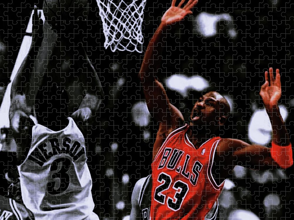 Michael Jordan Jigsaw Puzzle featuring the mixed media Michael Jordan and Allen Iverson by Brian Reaves