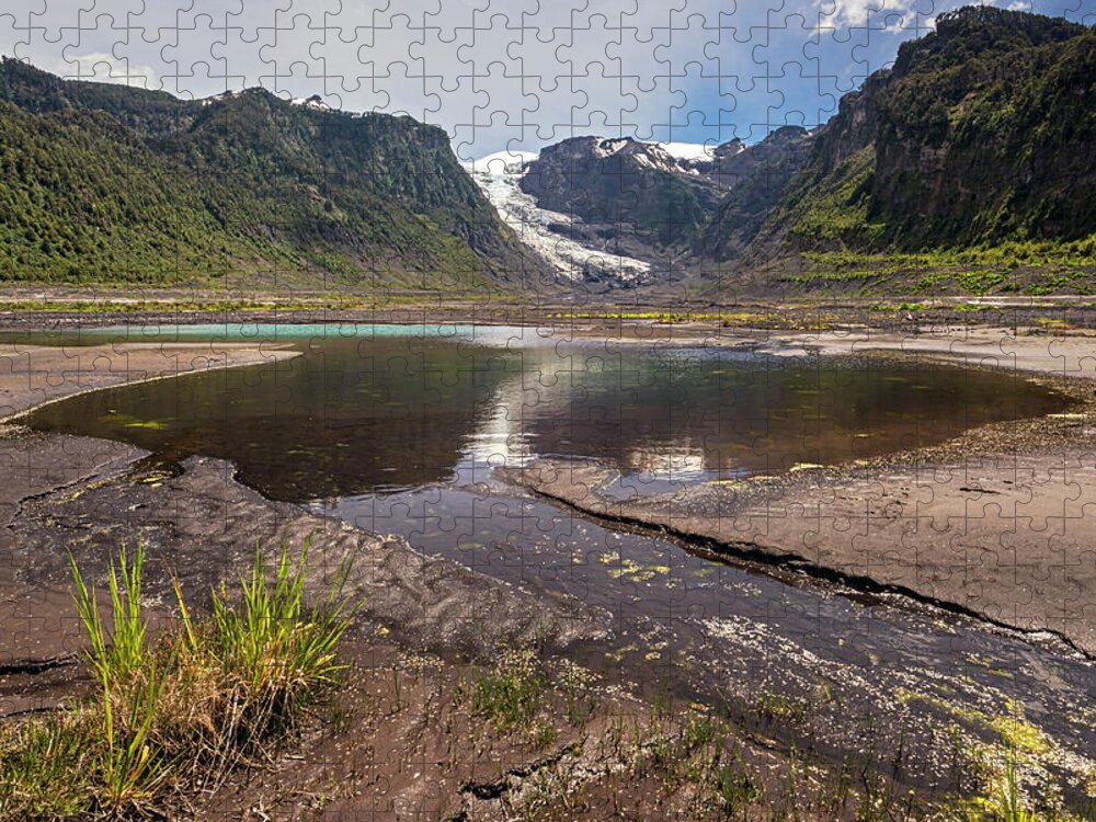 Chile Jigsaw Puzzle featuring the photograph Michinmahuida glacier with pond reflexion by Henri Leduc