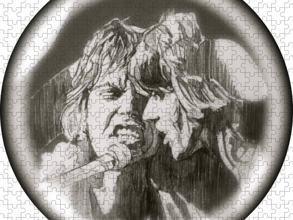 Charcoal Pencil Jigsaw Puzzle featuring the drawing Mick Jagger And Keith Richards - Rolling Stones Live - detail by Sean Connolly