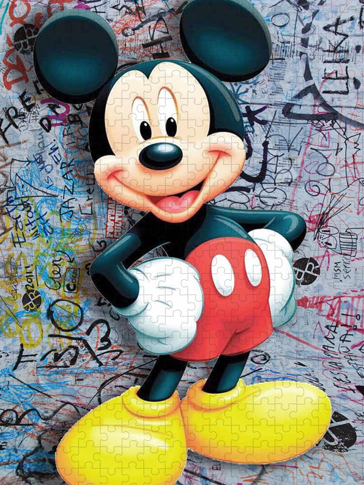Mickey Mouse Jigsaw Puzzle featuring the painting Mickey Mouse Pop Art Graffiti 8 by Tony Rubino