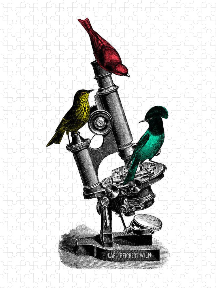 Bird Puzzle featuring the digital art Microscopic Birds by Madame Memento