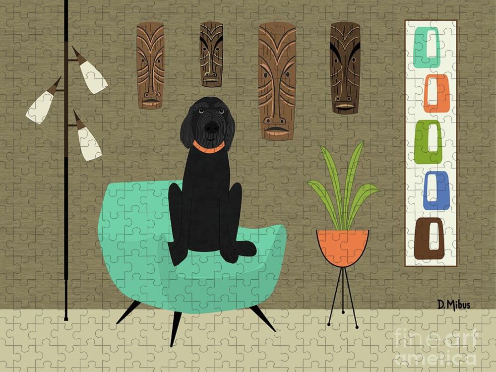 Mid Century Dog Jigsaw Puzzle featuring the digital art Mid Century Danoodle Dog by Donna Mibus