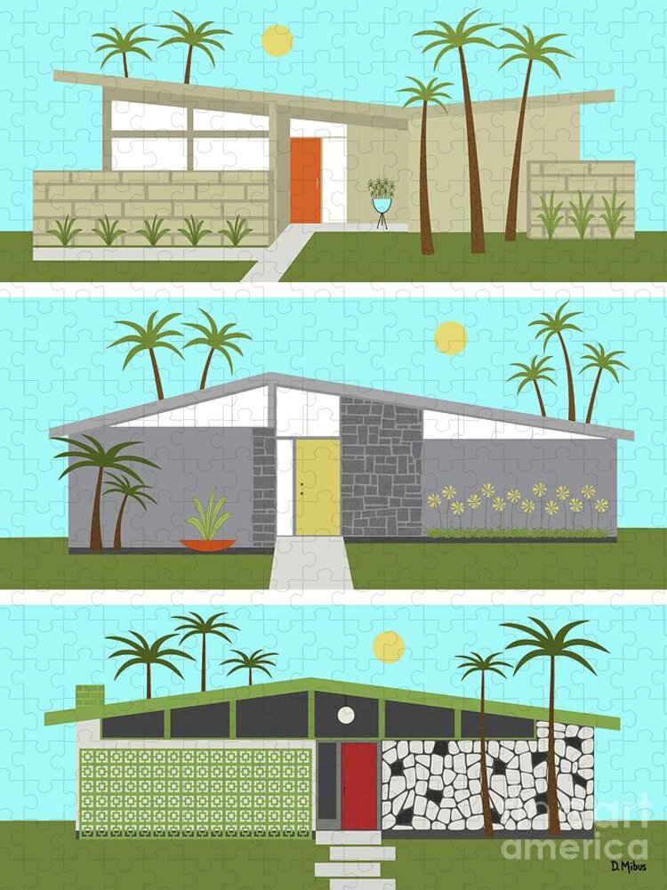 Mid Century Modern Jigsaw Puzzle featuring the digital art Mid Century Modern Houses by Donna Mibus