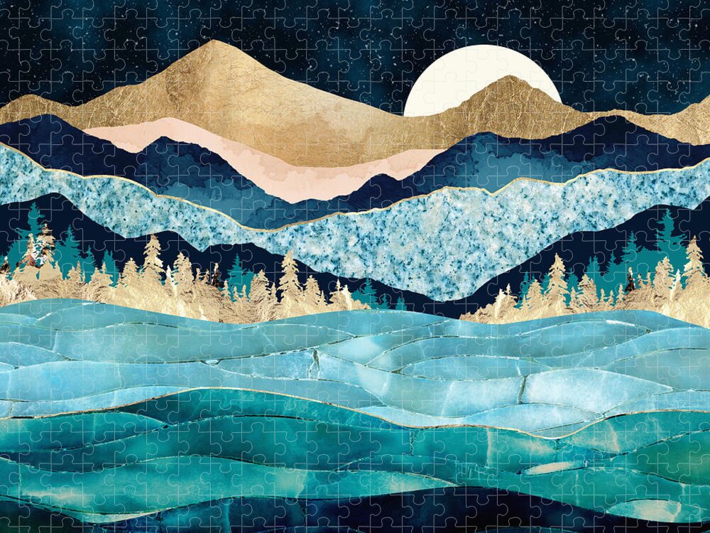 Midnight Jigsaw Puzzle featuring the digital art Midnight Ocean by Spacefrog Designs