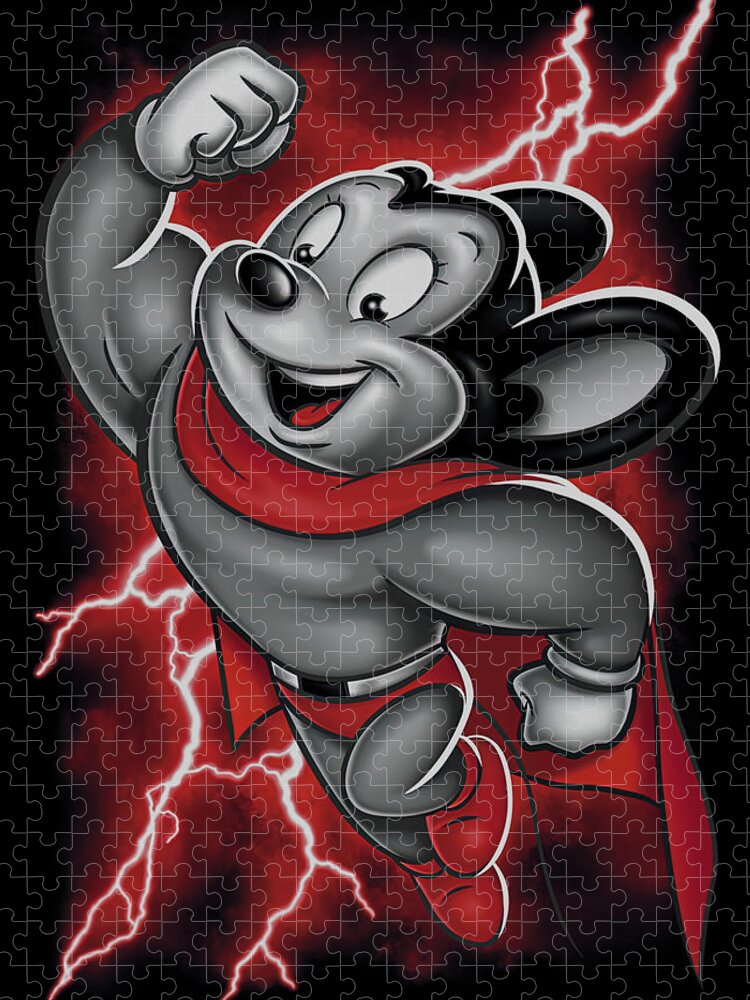Superhero Mouse Jigsaw Puzzle featuring the digital art Mighty Mouse by Yudhita Widhanti