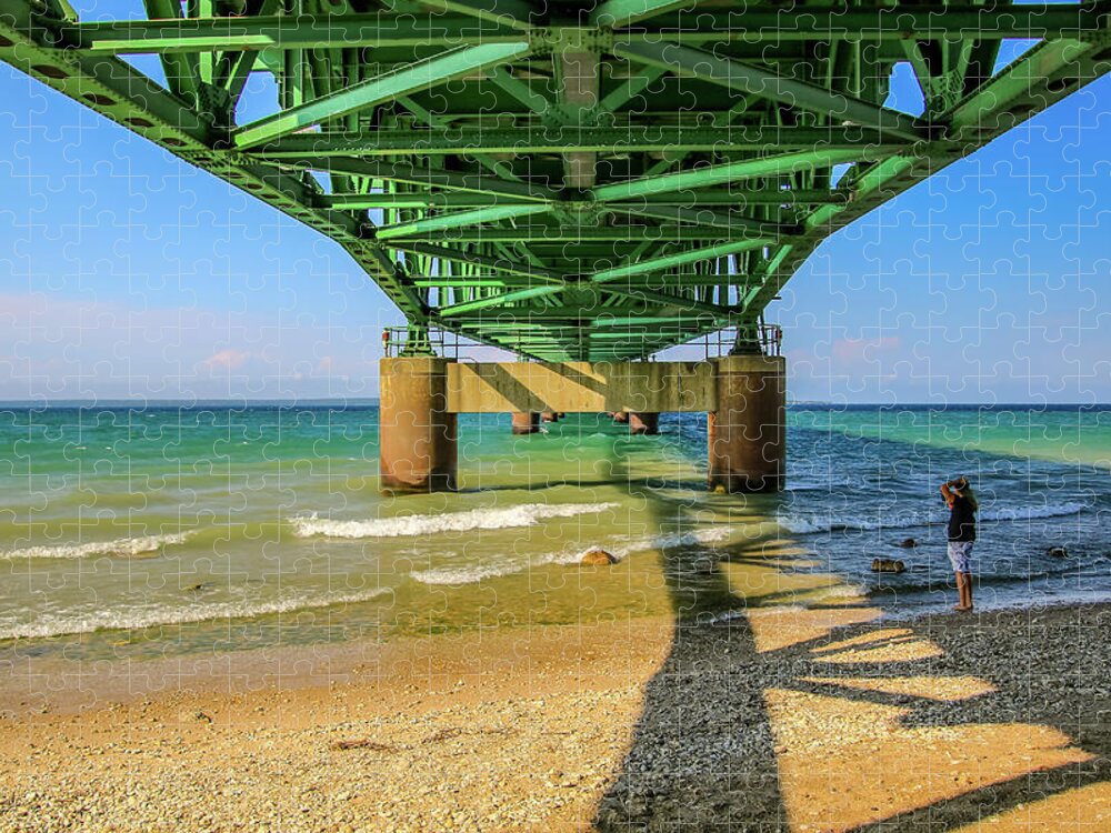 Mackinac Bridge Jigsaw Puzzle featuring the photograph Mighty Proportions by Deb Beausoleil