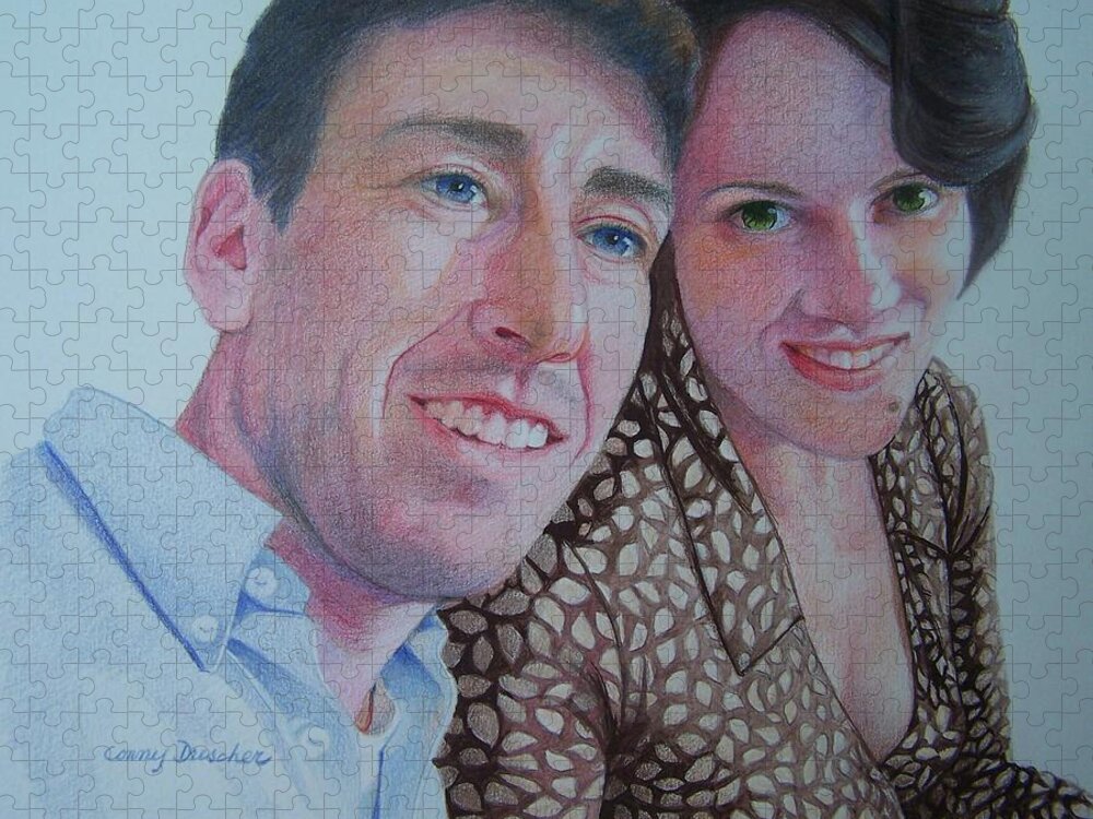 Blue Jigsaw Puzzle featuring the mixed media Miles and Leslie by Constance DRESCHER