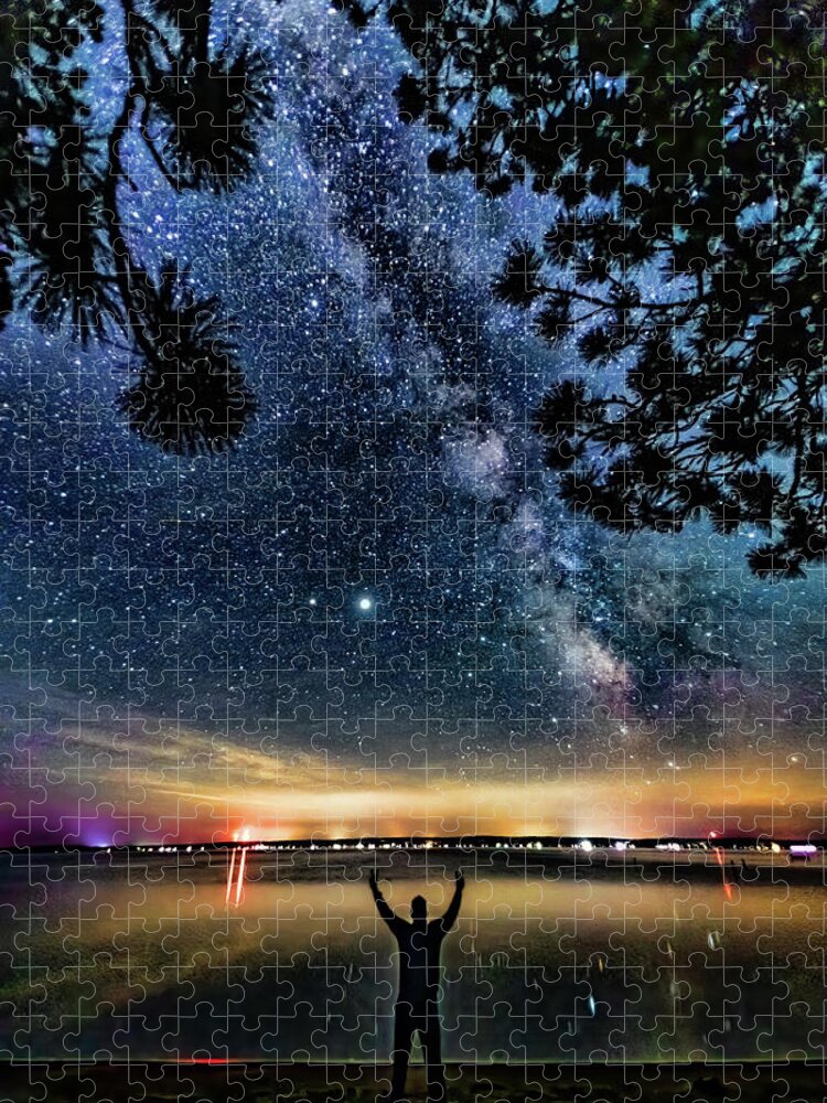 Higgins Lake Jigsaw Puzzle featuring the photograph Milky Way Higgins Lake Summer Solstice 2020 by Joe Holley