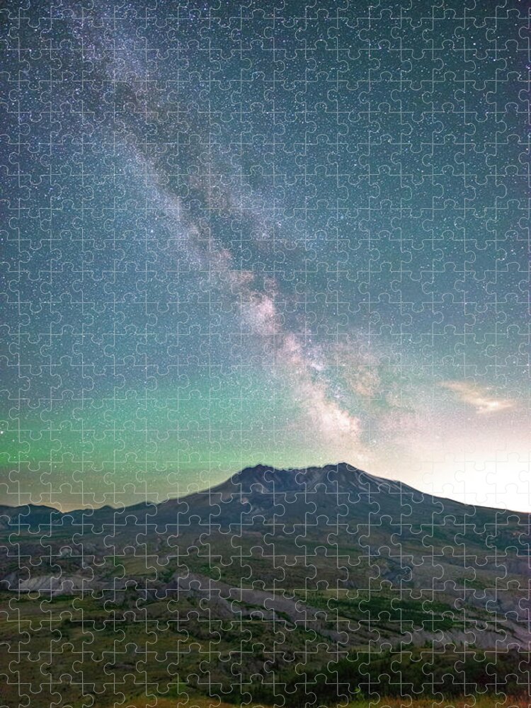 Outdoor; Nigh Photography; Milky Way; Mt St. Helens; Flowers; Washington Beauty Jigsaw Puzzle featuring the digital art Milky Way in Mt St. Helens by Michael Lee