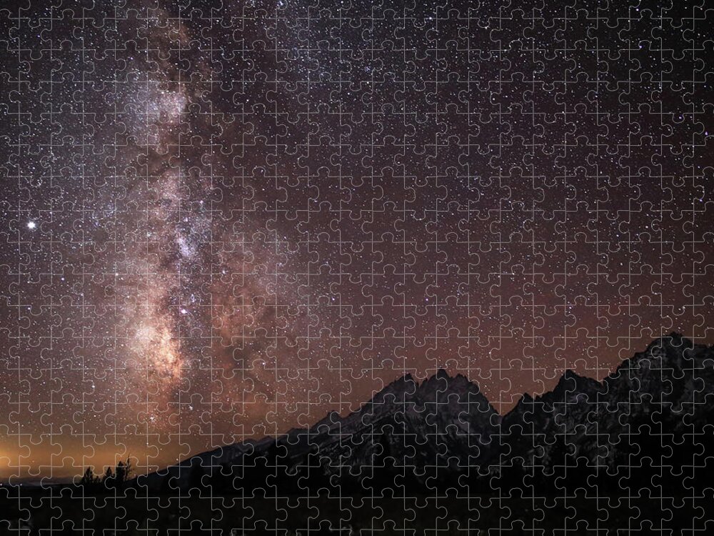 Milky Way Jigsaw Puzzle featuring the photograph Milky Way ovr the Grand Tetons by Jean Clark