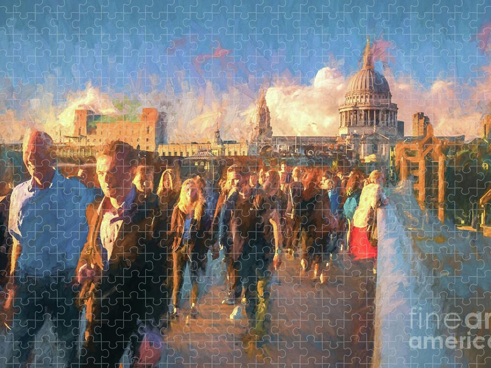 London Jigsaw Puzzle featuring the photograph Millenium Bridge Sunset, London, UK by Philip Preston