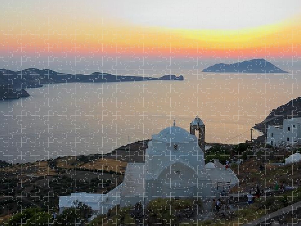  Village Jigsaw Puzzle featuring the photograph Milos Plaka Sunset by Sean Hannon
