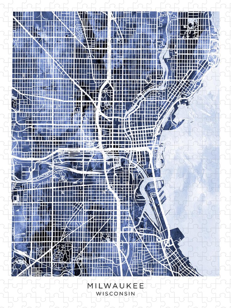 Milwaukee Jigsaw Puzzle featuring the digital art Milwaukee Wisconsin City Map #63 by Michael Tompsett