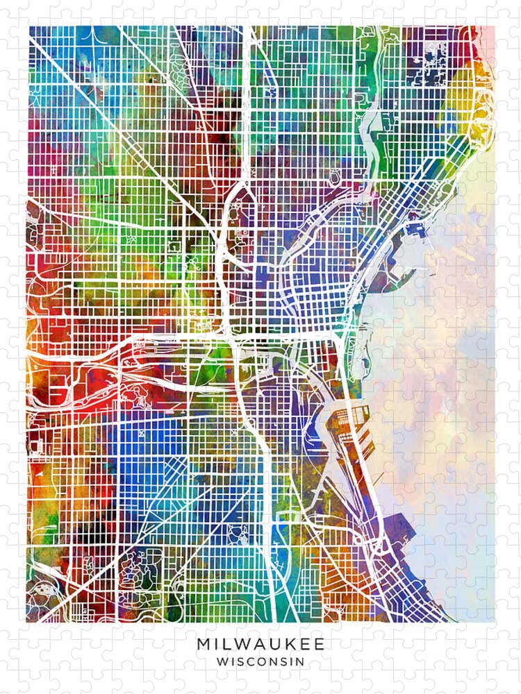 Milwaukee Jigsaw Puzzle featuring the digital art Milwaukee Wisconsin City Map #99 by Michael Tompsett