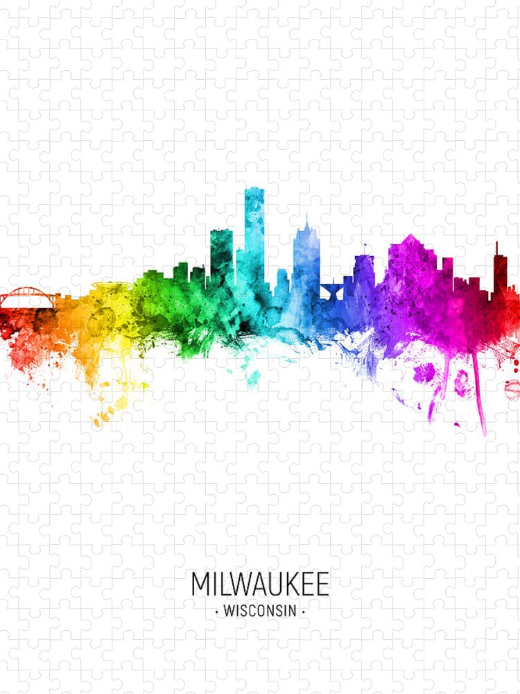 Milwaukee Jigsaw Puzzle featuring the digital art Milwaukee Wisconsin Skyline #89 by Michael Tompsett