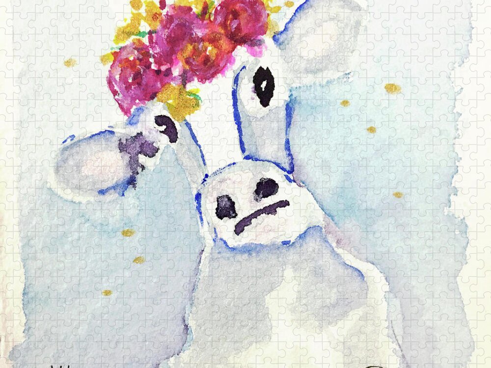 Cow Jigsaw Puzzle featuring the painting Mini Cow 11 by Roxy Rich