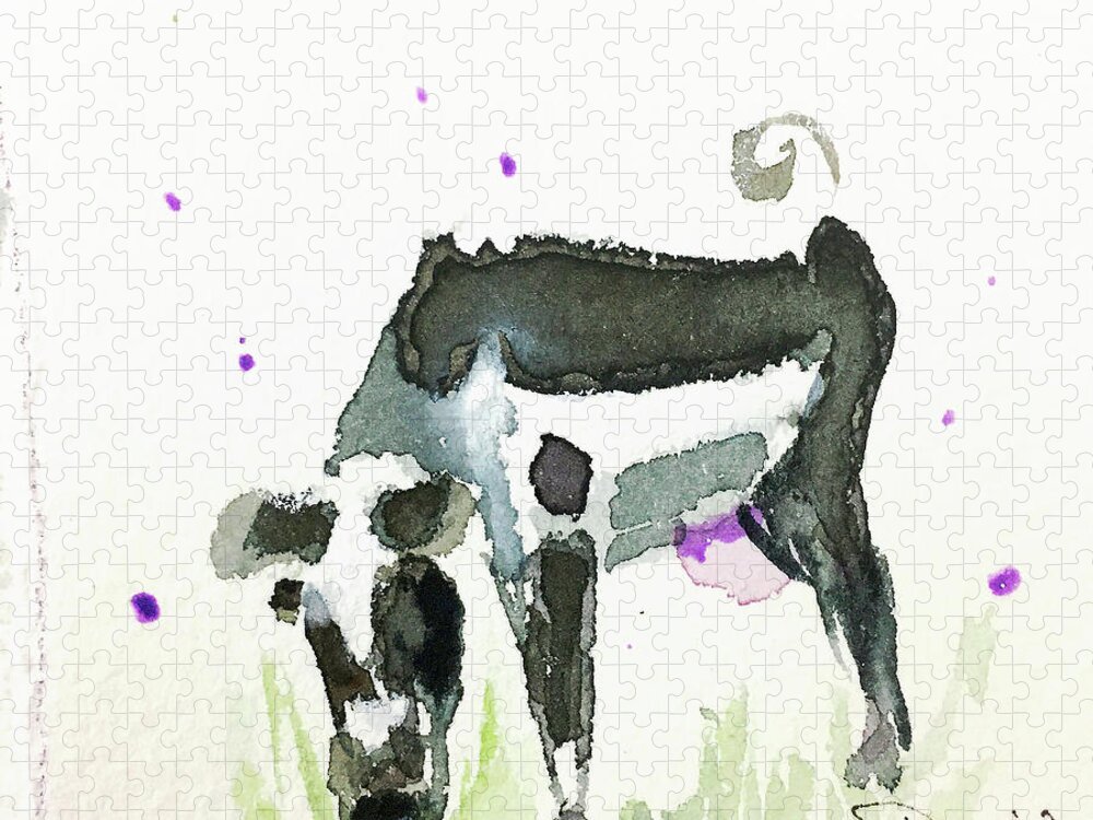 Cow Jigsaw Puzzle featuring the painting Mini Cow 2 by Roxy Rich