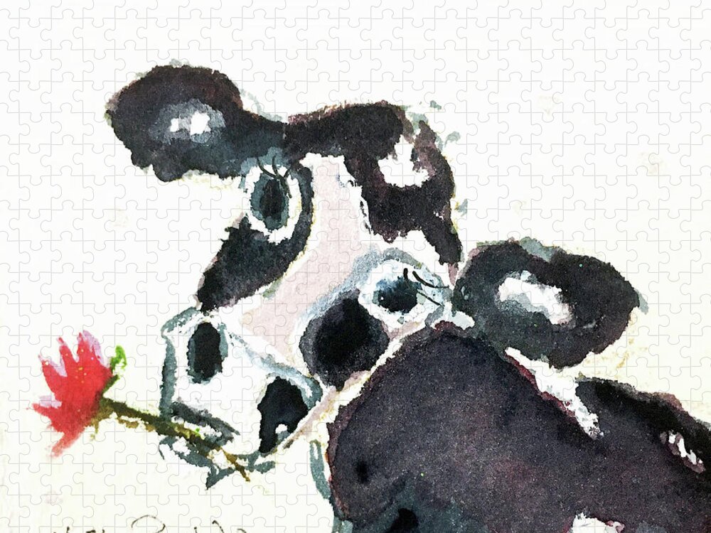 Cow Jigsaw Puzzle featuring the painting Mini Cow 8 by Roxy Rich