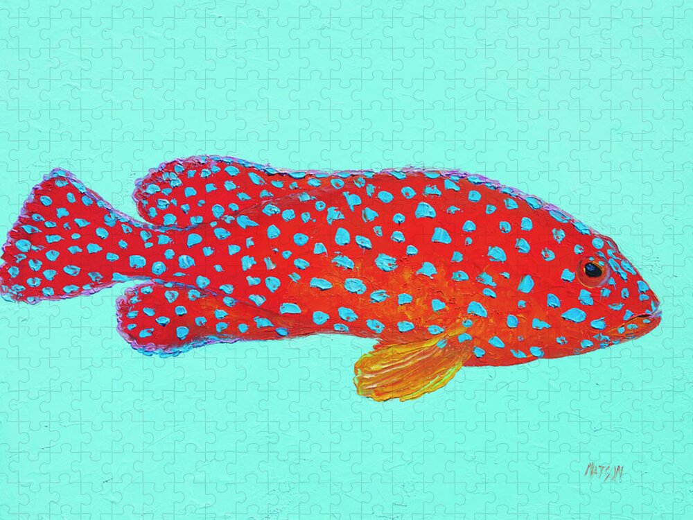 Miniatus Grouper Jigsaw Puzzle featuring the painting Miniatus Grouper Fish by Jan Matson