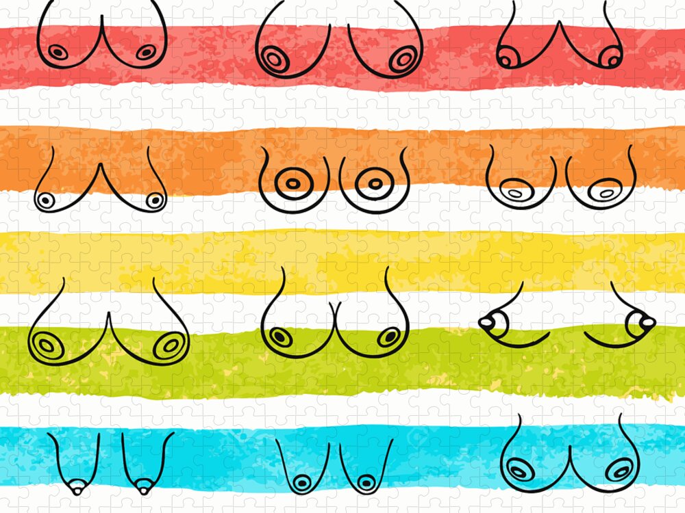 Minimal female breast size feminine body front view different boobs form  Watercolor rainbow stripes Jigsaw Puzzle by Mounir Khalfouf - Pixels Puzzles