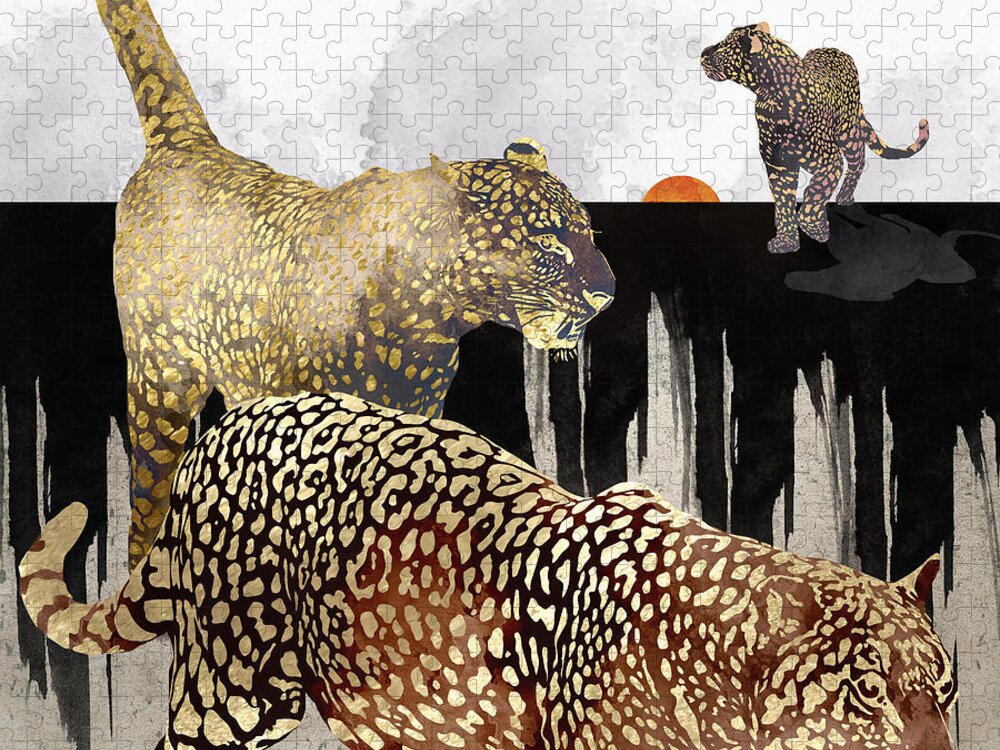Leopard Jigsaw Puzzle featuring the digital art Minimal Leopards by Spacefrog Designs