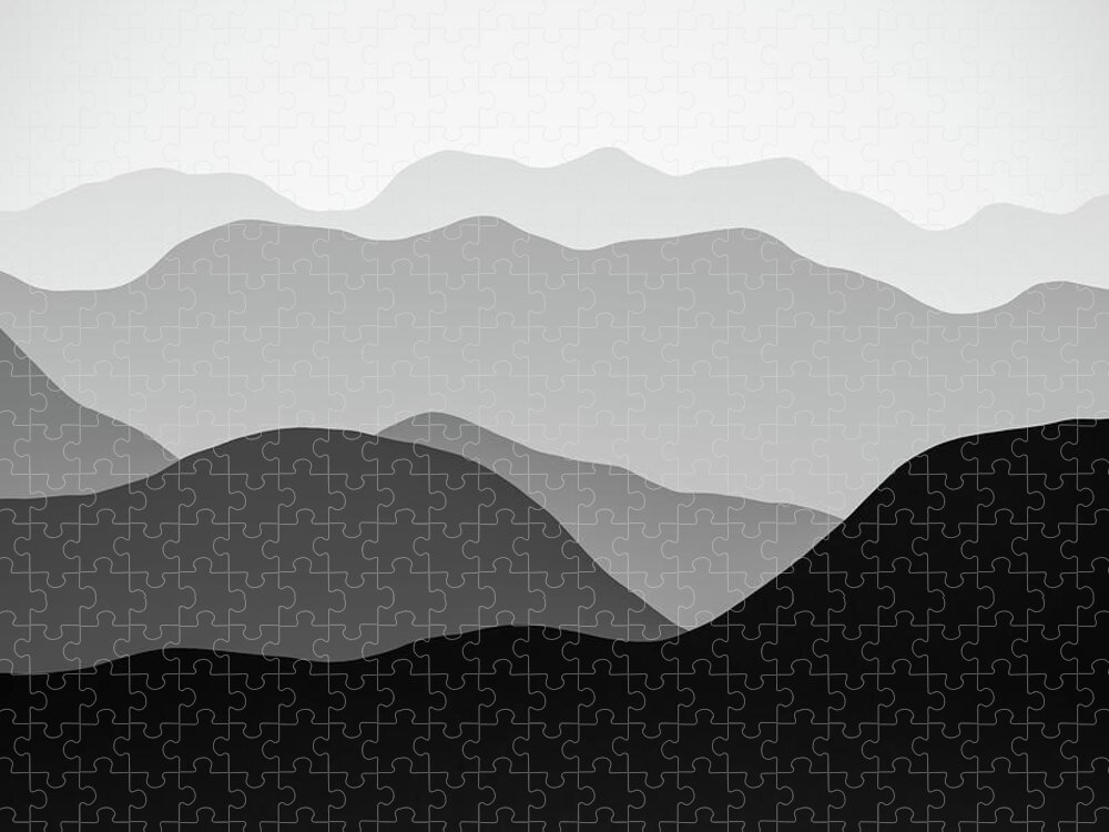 Mountains Jigsaw Puzzle featuring the digital art Minimalist Mountain Landscape Black and White by Matthias Hauser