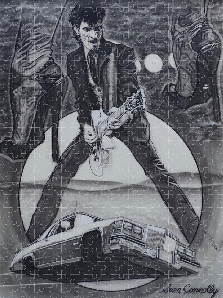 Charcoal Pencil Jigsaw Puzzle featuring the drawing Mink DeVille by Sean Connolly