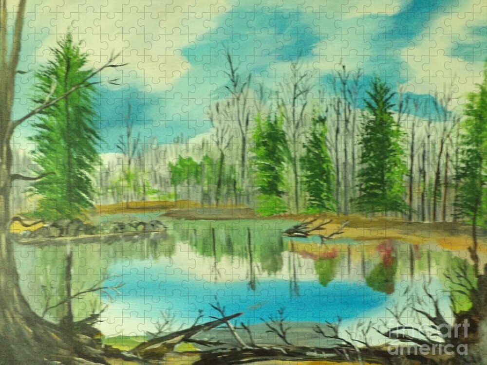 Donnsart1 Jigsaw Puzzle featuring the painting Mirror Lake Painting # 158 by Donald Northup