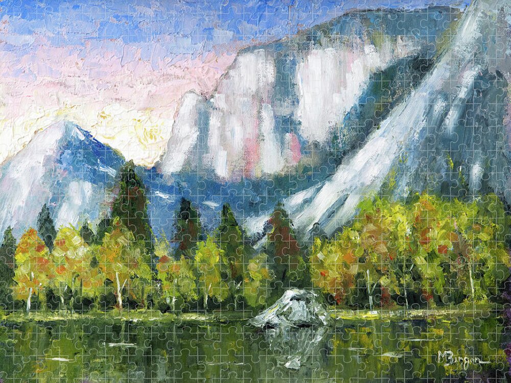 Landscape Jigsaw Puzzle featuring the painting Mirror Lake, Yosemite by Mike Bergen