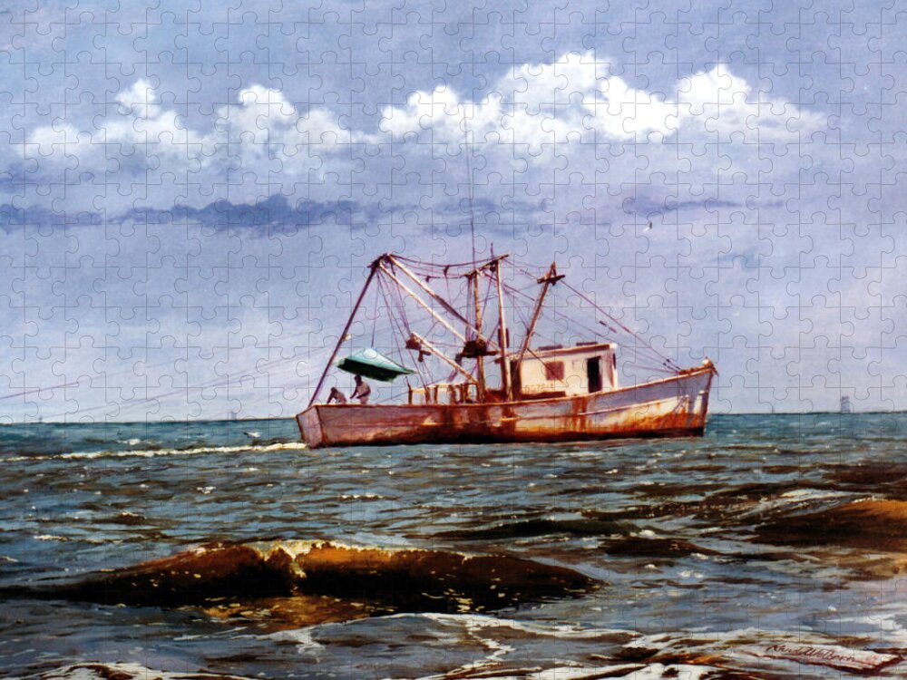 Shrimp Jigsaw Puzzle featuring the painting Miss Christy by Randy Welborn