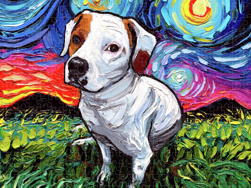 Pitbull Jigsaw Puzzle featuring the painting Miss Mickey by Aja Trier