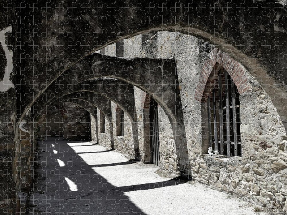 Historical Photograph Jigsaw Puzzle featuring the photograph Mission San Jose Arches No One by Expressions By Stephanie