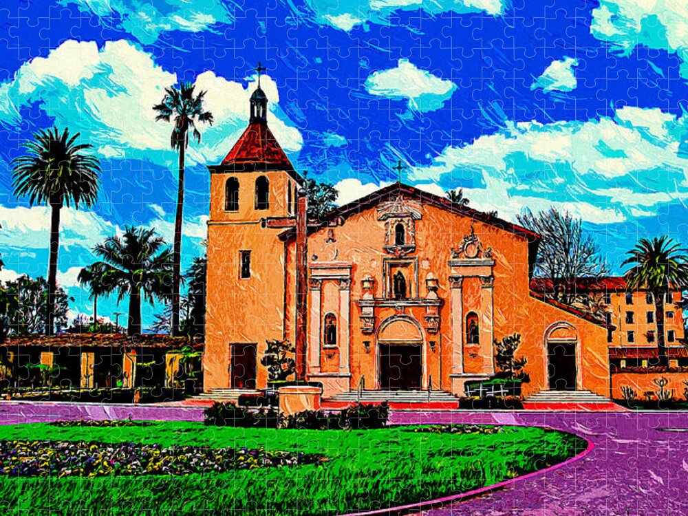 Mission Santa Clara Jigsaw Puzzle featuring the digital art Mission Santa Clara de Asis, impressionist painting by Nicko Prints