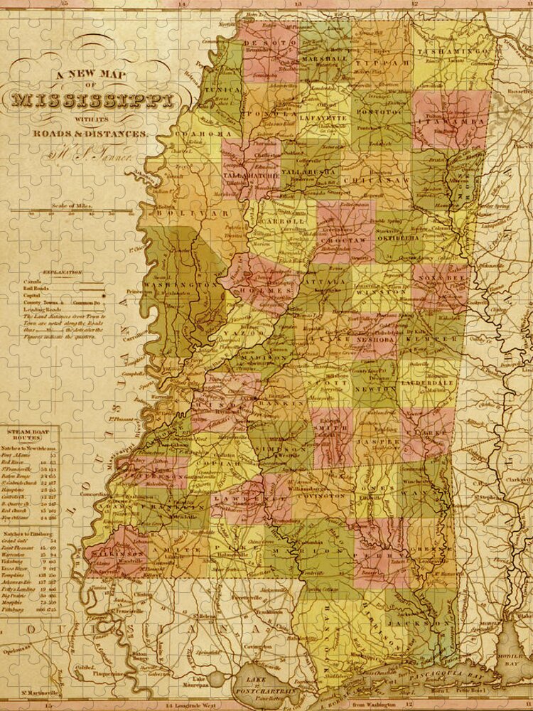 Mississippi Jigsaw Puzzle featuring the drawing Mississippi 1844 by Vintage Maps