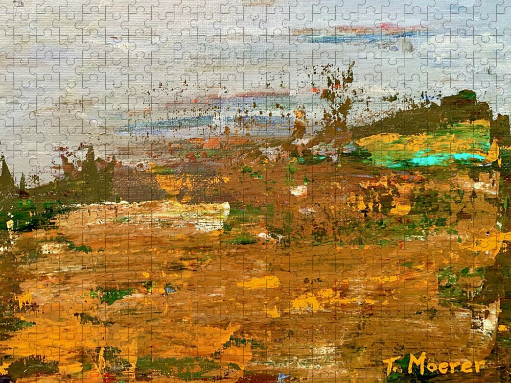 Landscape Jigsaw Puzzle featuring the painting Misty Meadow by Teresa Moerer
