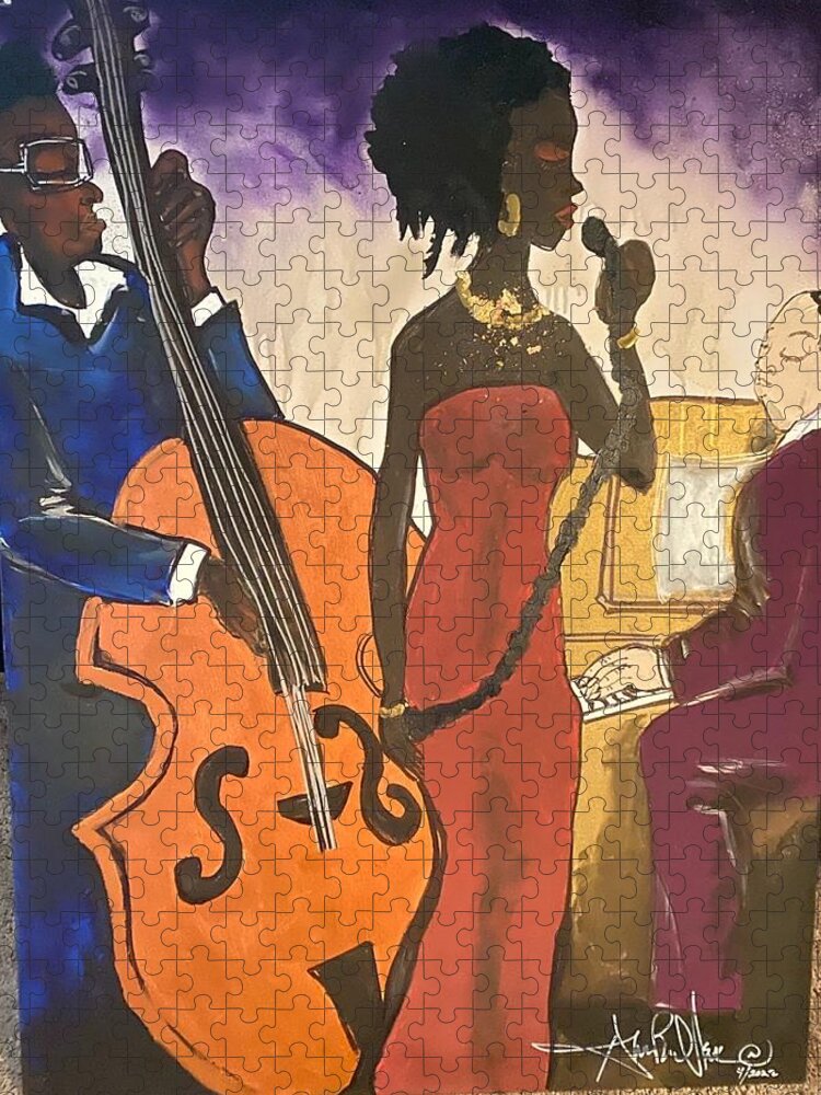  Jigsaw Puzzle featuring the painting Mo JAZZ by Angie ONeal