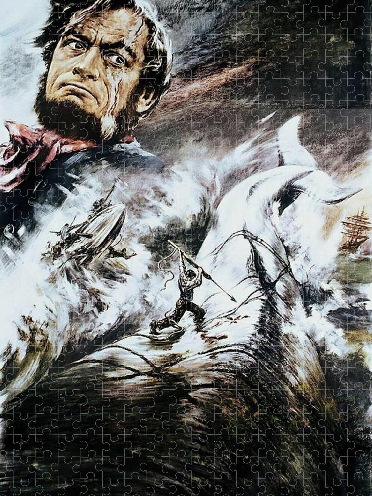Moby Jigsaw Puzzle featuring the painting ''Moby Dick'', 1956, movie poster painting by Hans Otto Wendt by Movie World Posters
