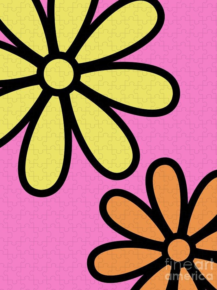Mod Jigsaw Puzzle featuring the digital art Mod Flowers 3 on Pink by Donna Mibus