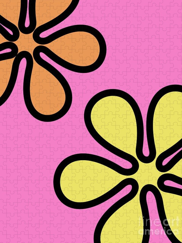 Mod Jigsaw Puzzle featuring the digital art Mod Flowers on Pink by Donna Mibus