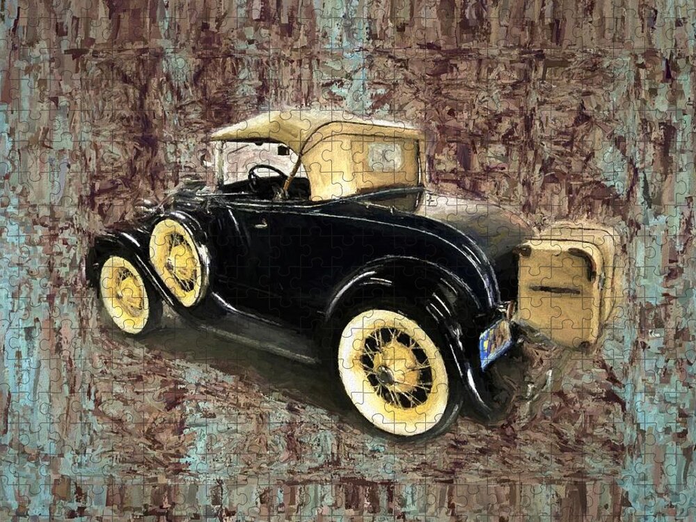 Classic Cars Jigsaw Puzzle featuring the mixed media Model A Deluxe 1931 Ford Convertible Soft Top by Joan Stratton