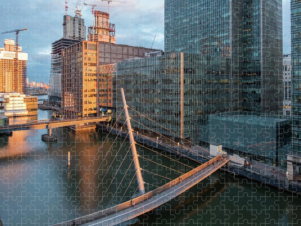 Canary Wharf Jigsaw Puzzle featuring the photograph Modern office building in the Canary Wharf financial centre in the evening. London united kingdom by Michalakis Ppalis