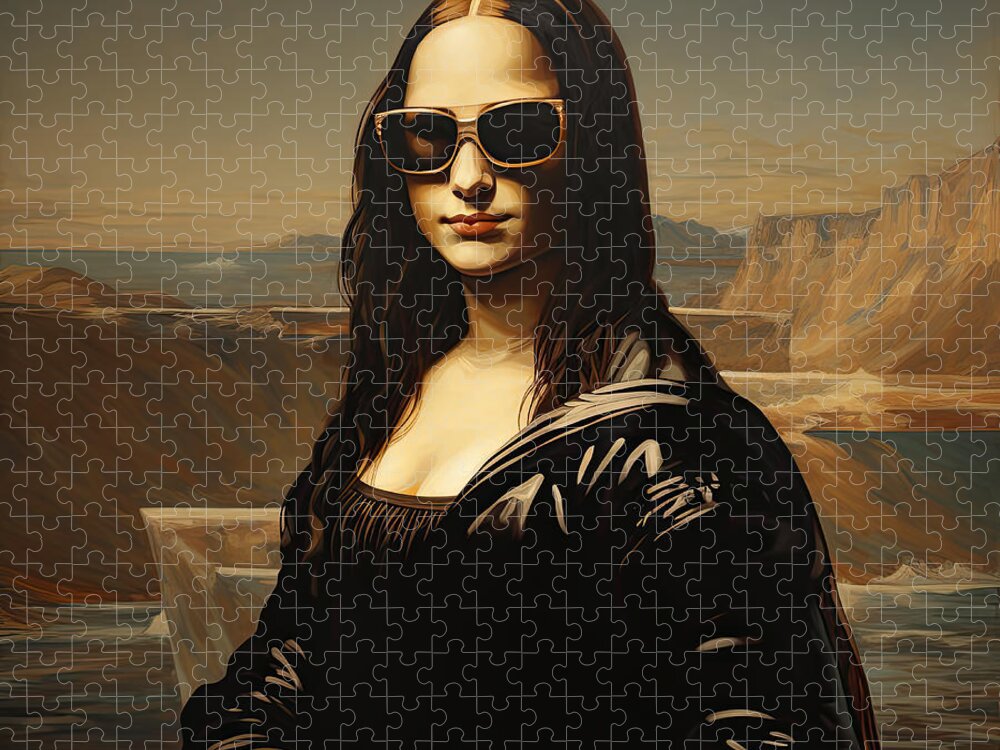 Mona Lisa Jigsaw Puzzle featuring the digital art Mona Lisa s Sunglasses by My Head Cinema