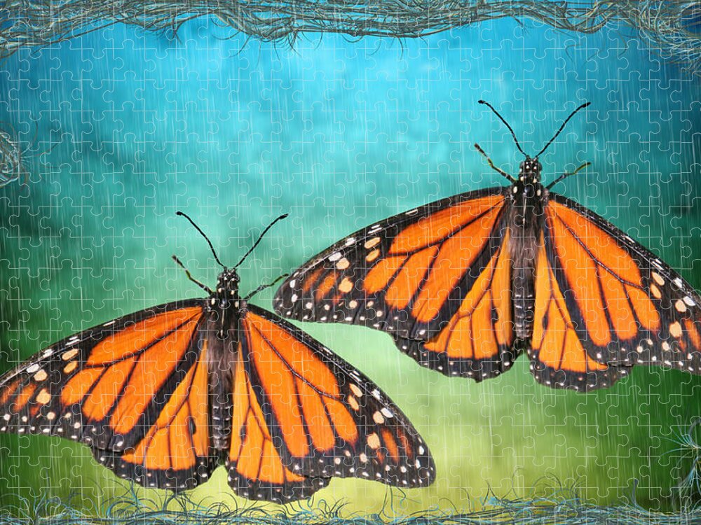 Butterflies Jigsaw Puzzle featuring the mixed media Monarch Butterfly Design by Rosalie Scanlon