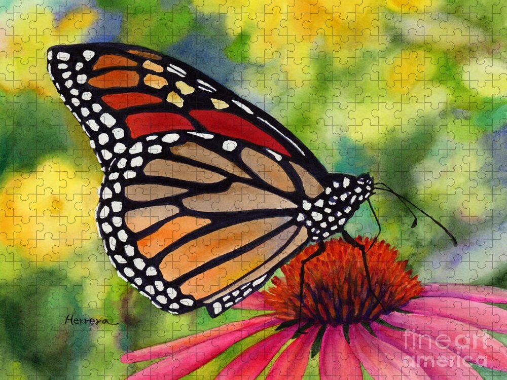 Butterfly Jigsaw Puzzle featuring the painting Monarch Butterfly by Hailey E Herrera