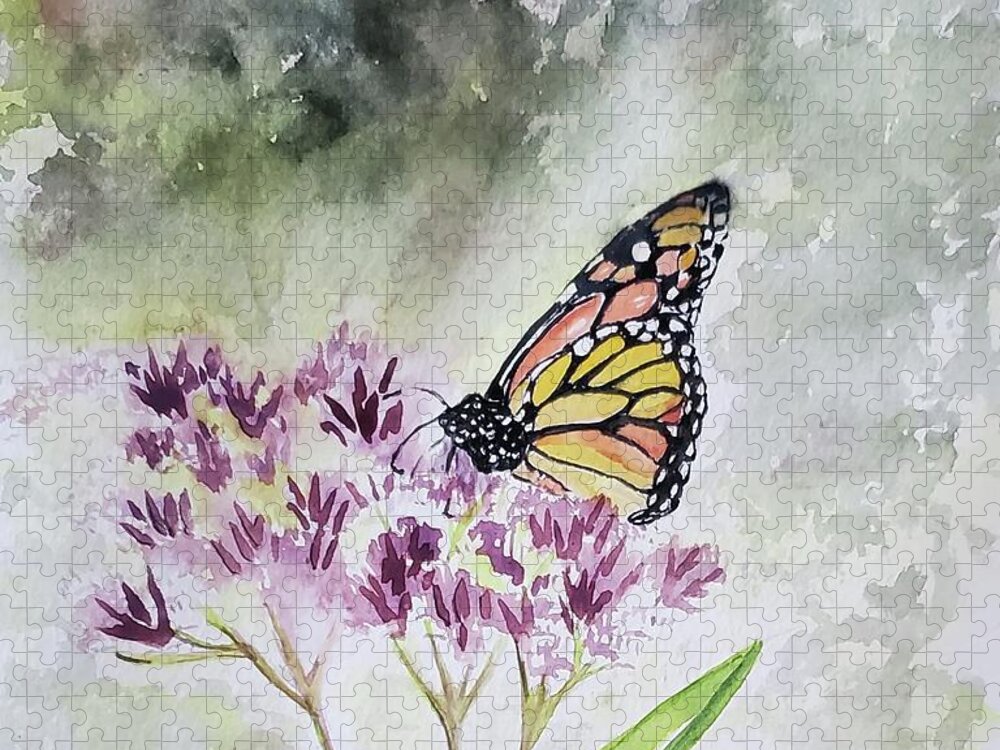 Monarch Jigsaw Puzzle featuring the painting Monarch on Purple by Claudette Carlton
