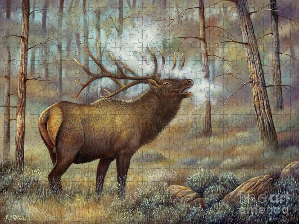 Elk Jigsaw Puzzle featuring the painting Monarch by Ricardo Chavez-Mendez